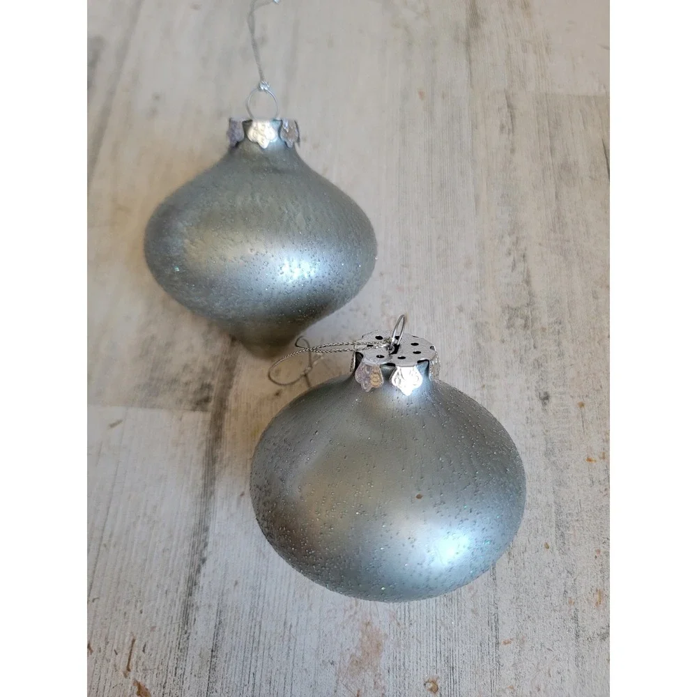 Vintage glass abstract silver glitter ornament Xmas set unique home decor
